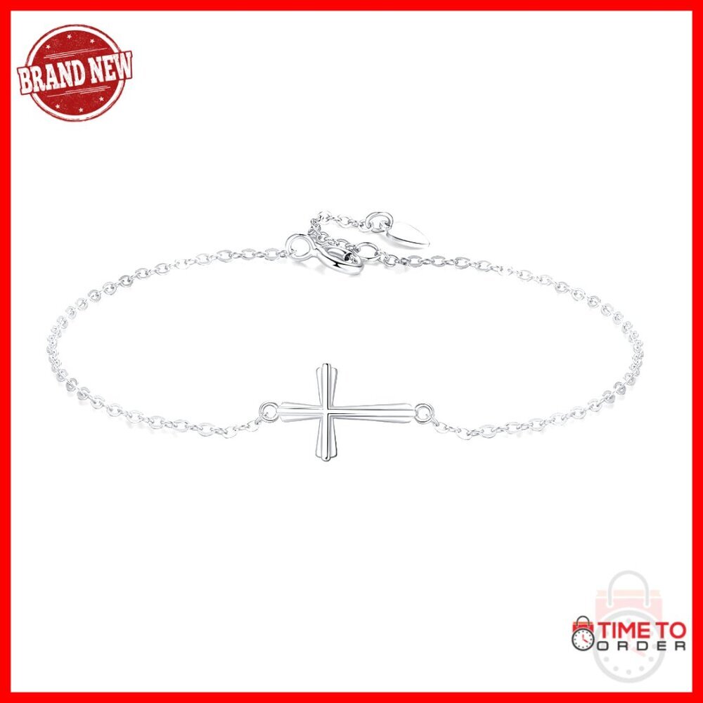 Sterling Silver Cross Bracelet Adjustable 19.5cm Cable Chain